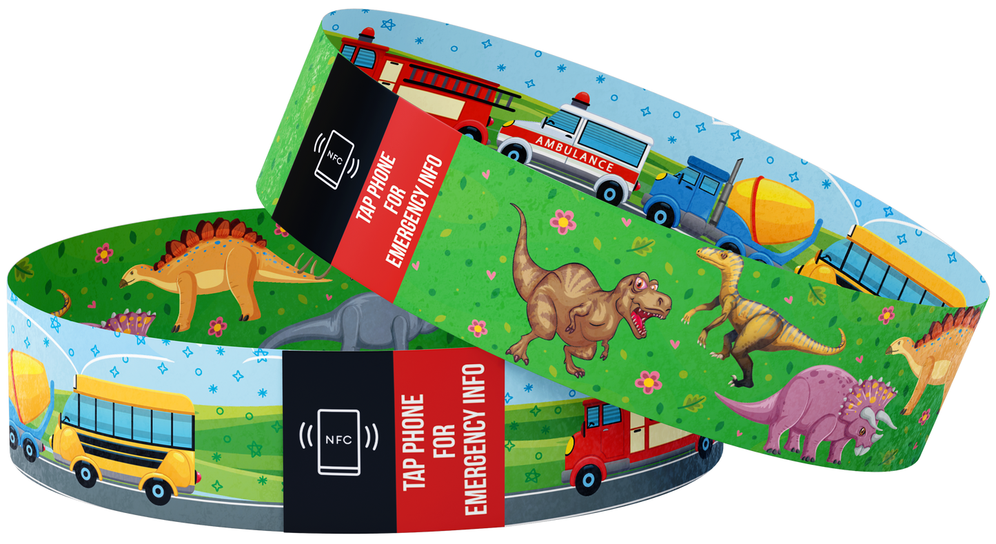 Child's Smart Medical ID Bracelet - Dino