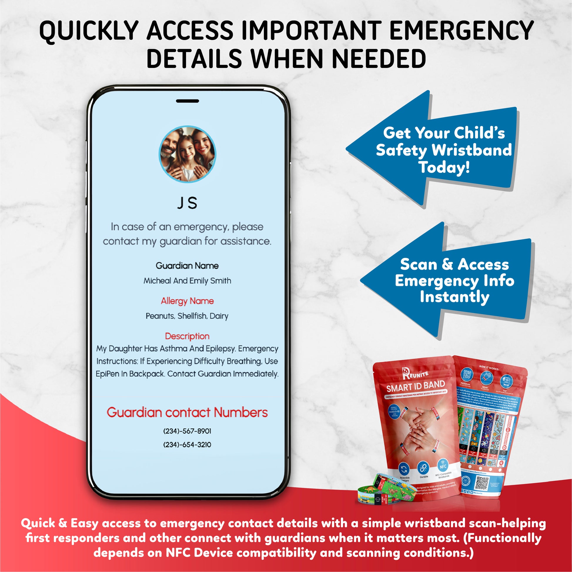 Child's Smart Medical ID Bracelet - Dino