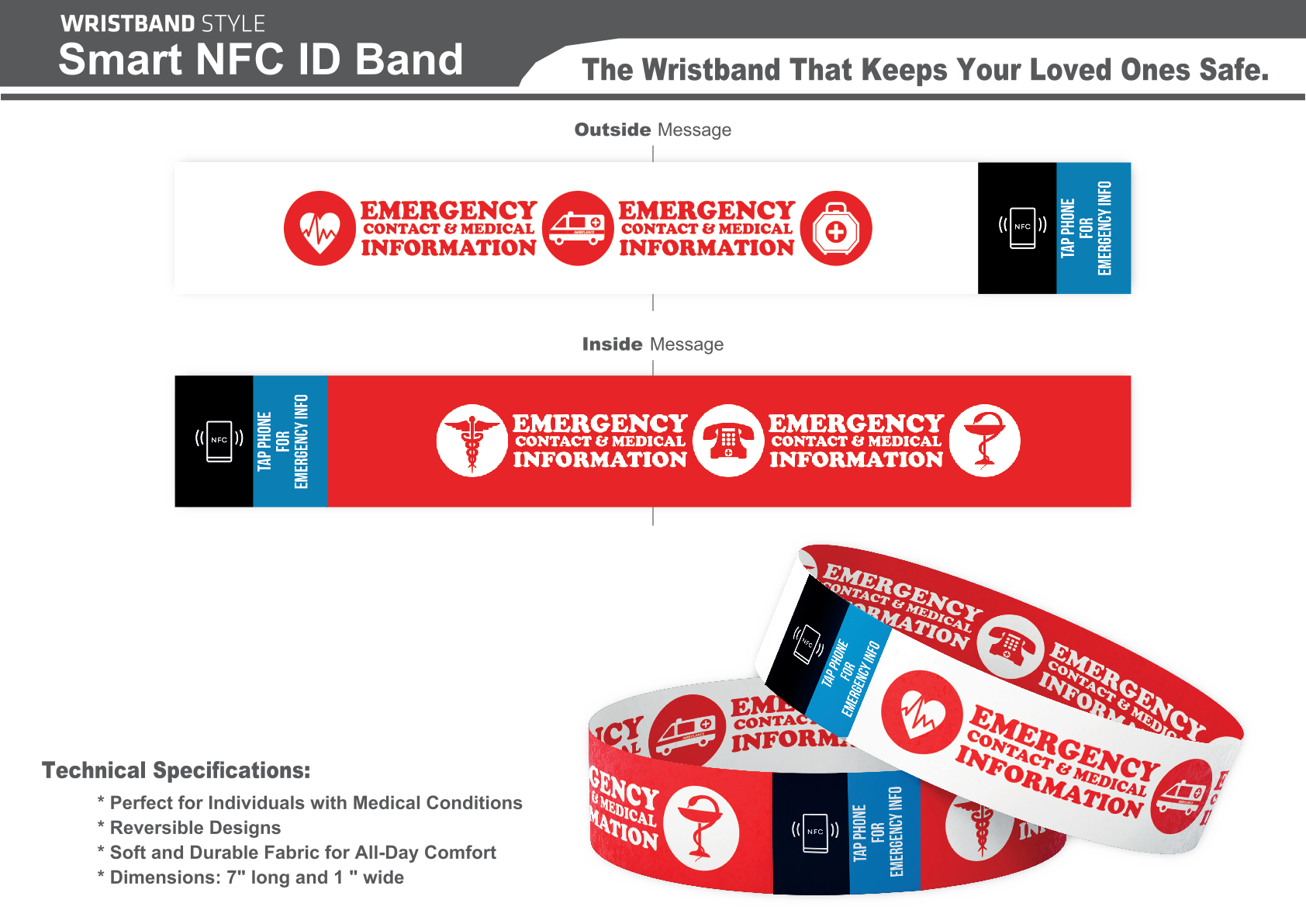 Adult's Smart Medical ID Bracelet - Emergency