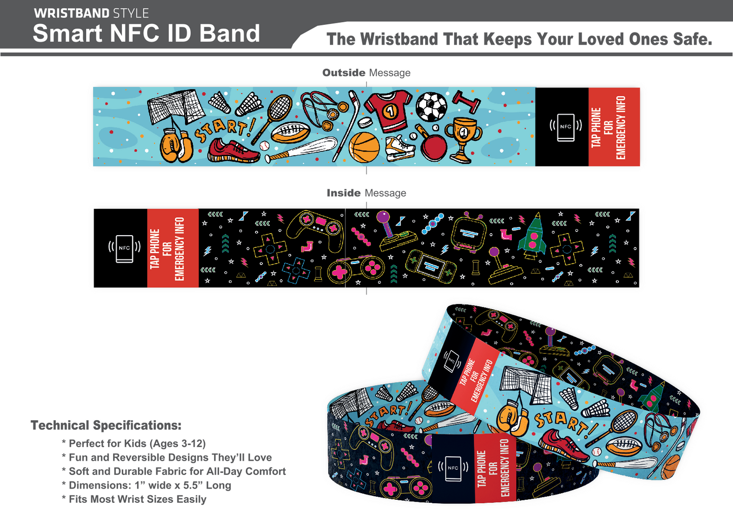 Child's Smart Medical ID Bracelet - Gamer